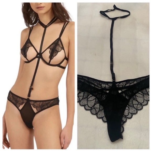 New! Bluebella Emerson Black Lace Harness Choker Panties 2205 - Picture 1 of 9
